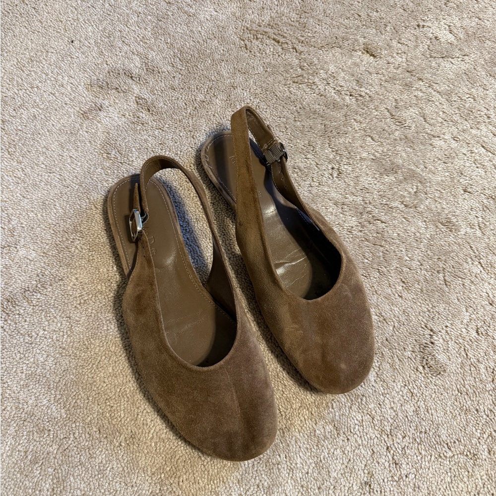 Massimo Dutti Brown Suede Slingback Flats